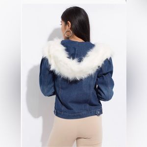 Faux fur denim bomber jacket size xs